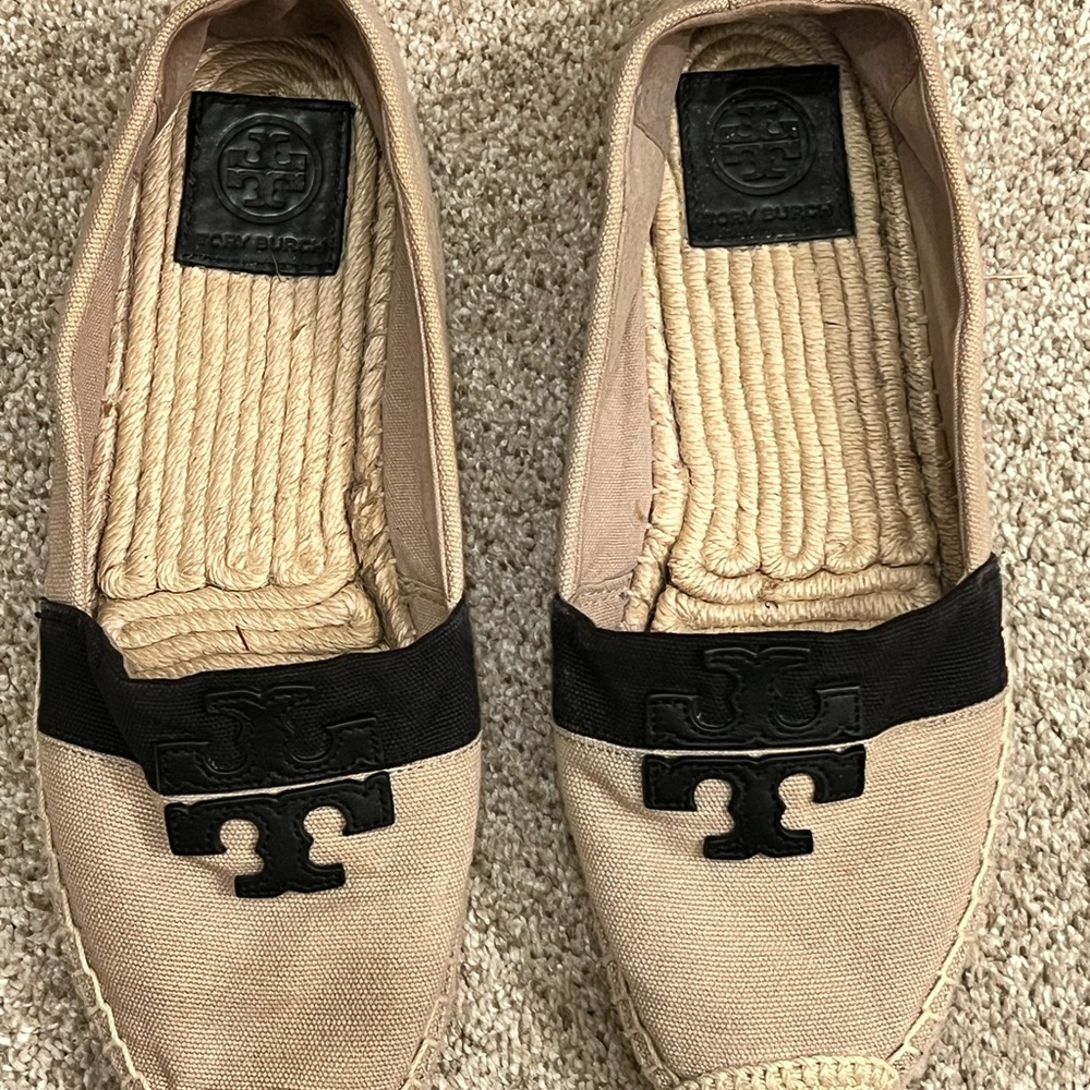 Tory Burch Beige and Black Espadrilles